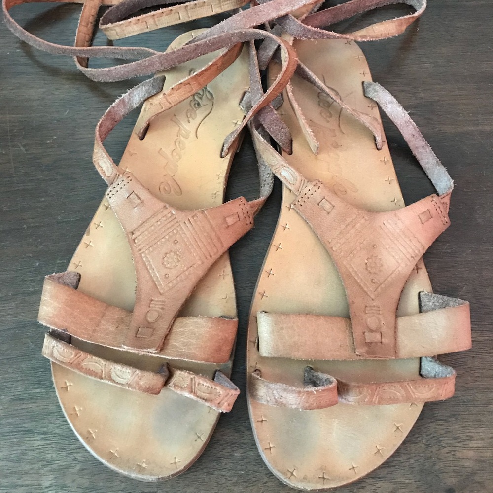 tan lace up leather free people sandals